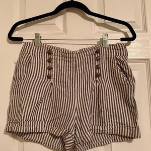 Striped high waisted linen shorts